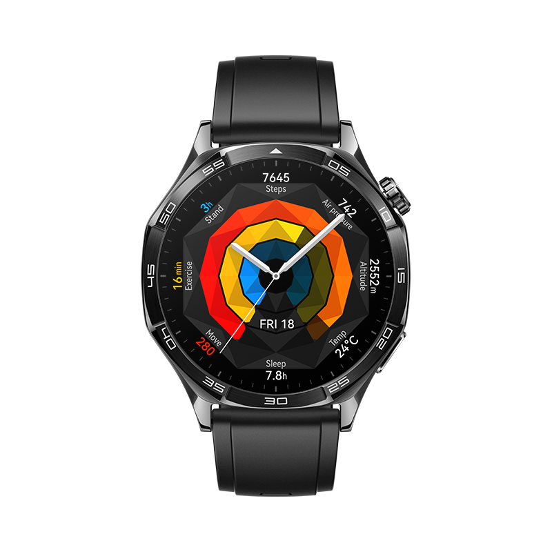 HUAWEI WATCH GT 5 46mm Schwarzes Edelstahlgehäuse mit schwarzem Fluorelastomer-Armband