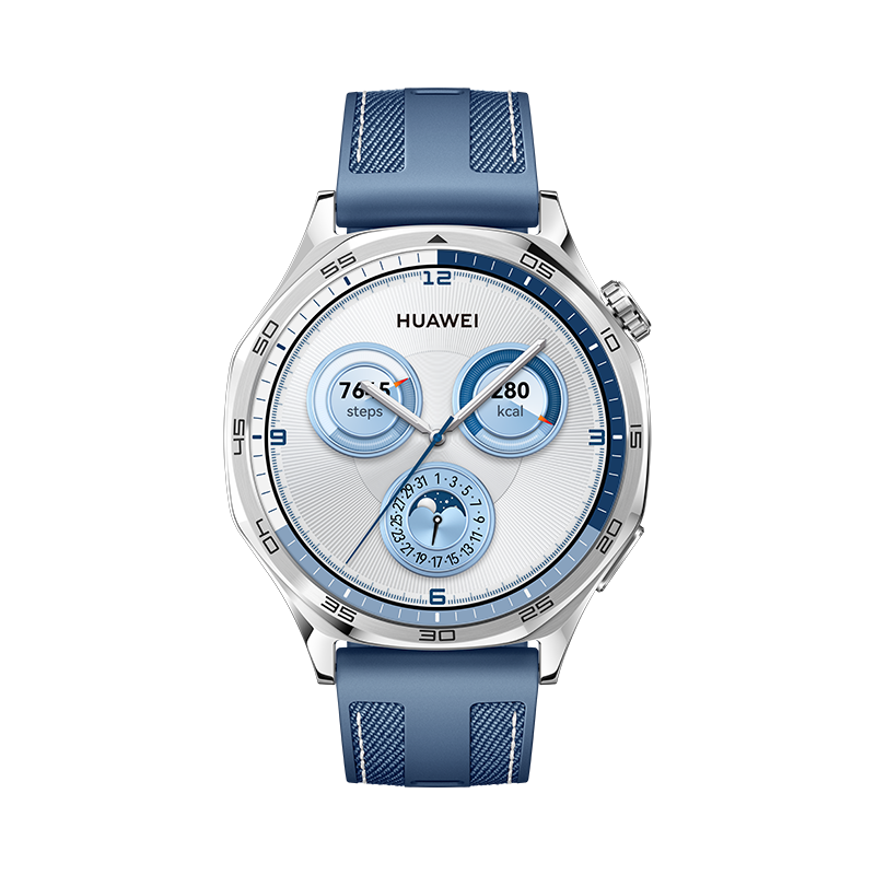 HUAWEI WATCH GT 5 46mm Edelstahlgehäuse mit blaunem gewebtem Armband