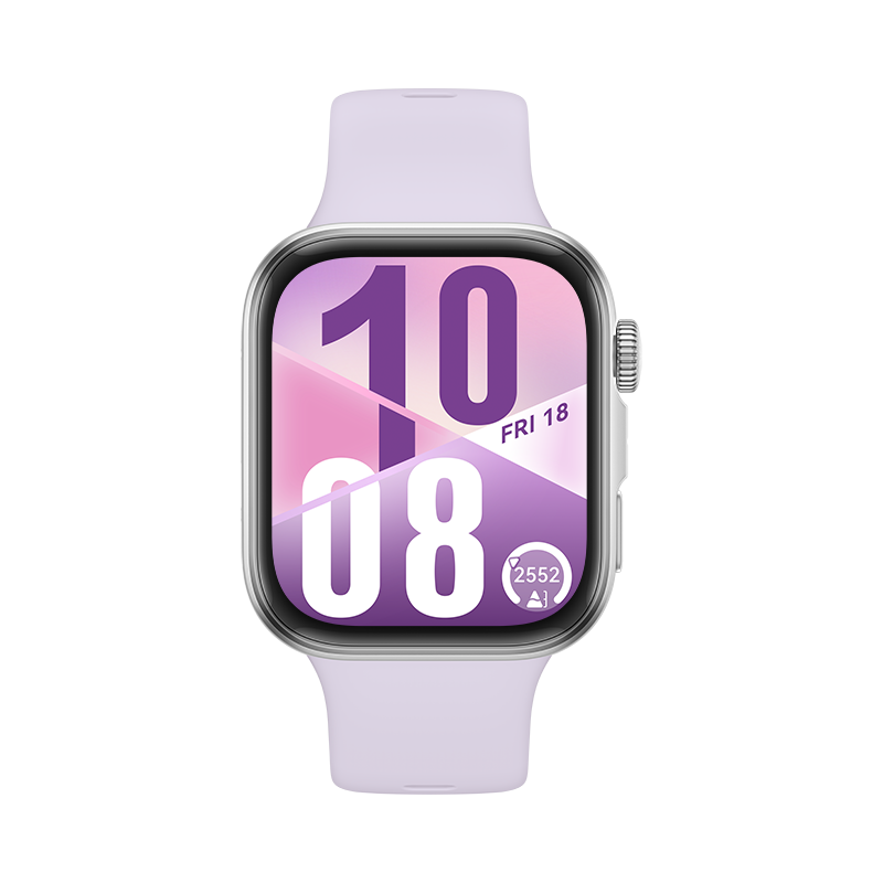 HUAWEI WATCH FIT 4 silbernes Gehäuse mit violettem Fluorelastomer-Armband