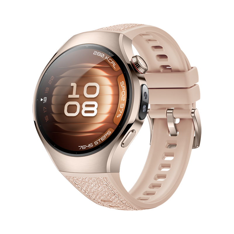 HUAWEI WATCH 5 42mm Style Set Sandgoldenes 904L Edelstahlgehäuse mit beigem Kompositarmband+weißem Fluorelastomer-Armband