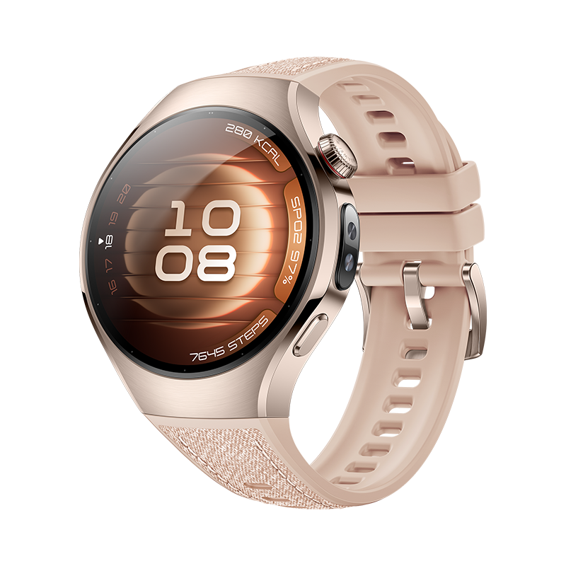 HUAWEI WATCH 5 42mm / Cassa in acciaio inox 904L e cinturino beige / Compatibile con iOS e Android e chiamate E-sim