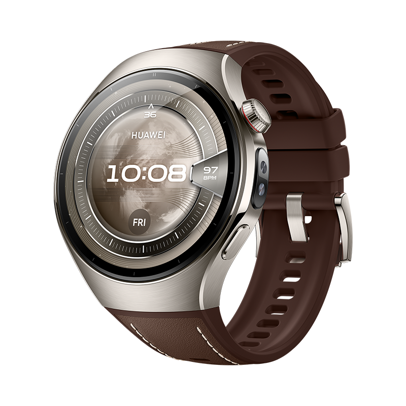 HUAWEI WATCH 5 46mm / Cassa in titanio aerospaziale e cinturino marrone / Compatibile con iOS e Android e chiamate E-sim