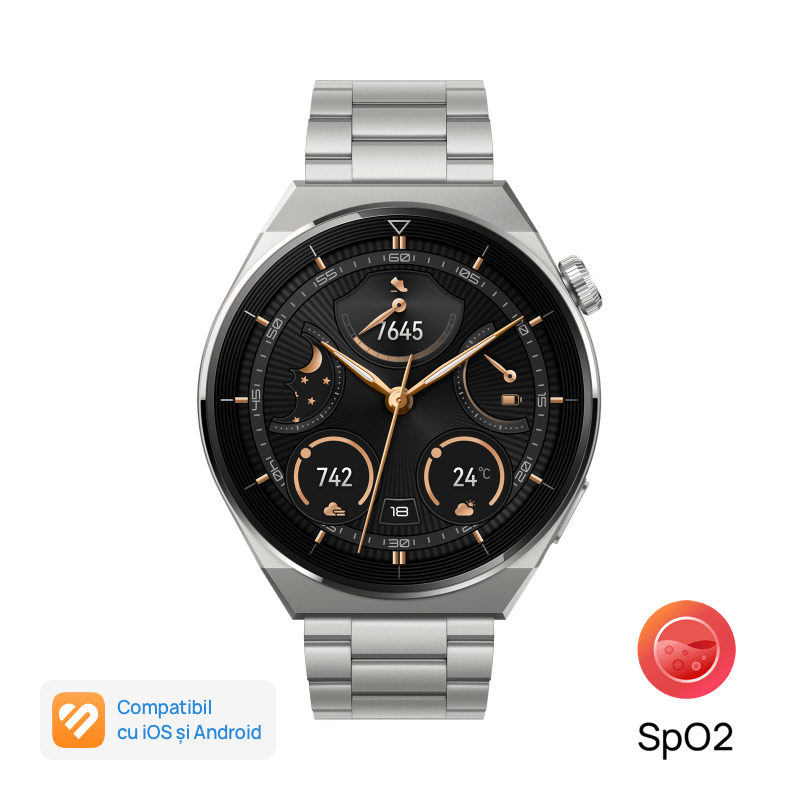 Huawei Watch Gt 3 Pro 46mm, Carcasa Titanium, Curea Titanium, Android/ios