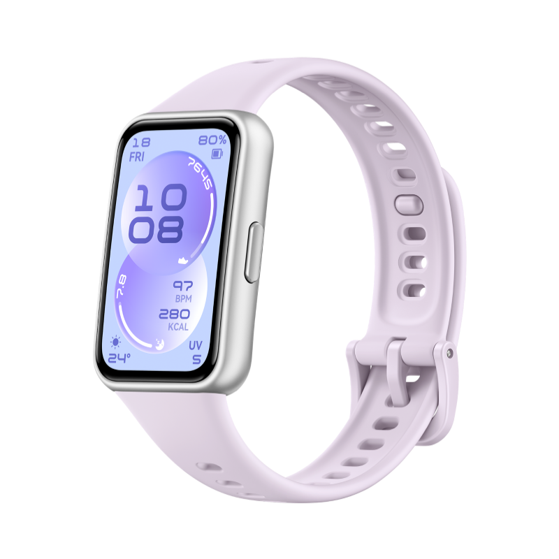 HUAWEI Band 11 Mor, 100 antrenman türü, IOS ve Android ile uyumlu.