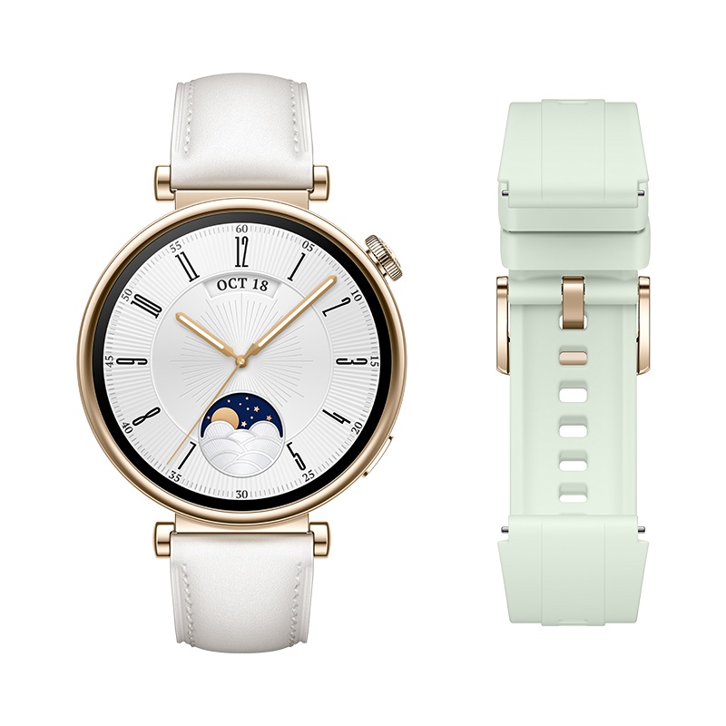 HUAWEI WATCH GT 4 Spring Edition White Leather Strap 41mm + Mint Green Fluoroelastomer Strap 2-in-1