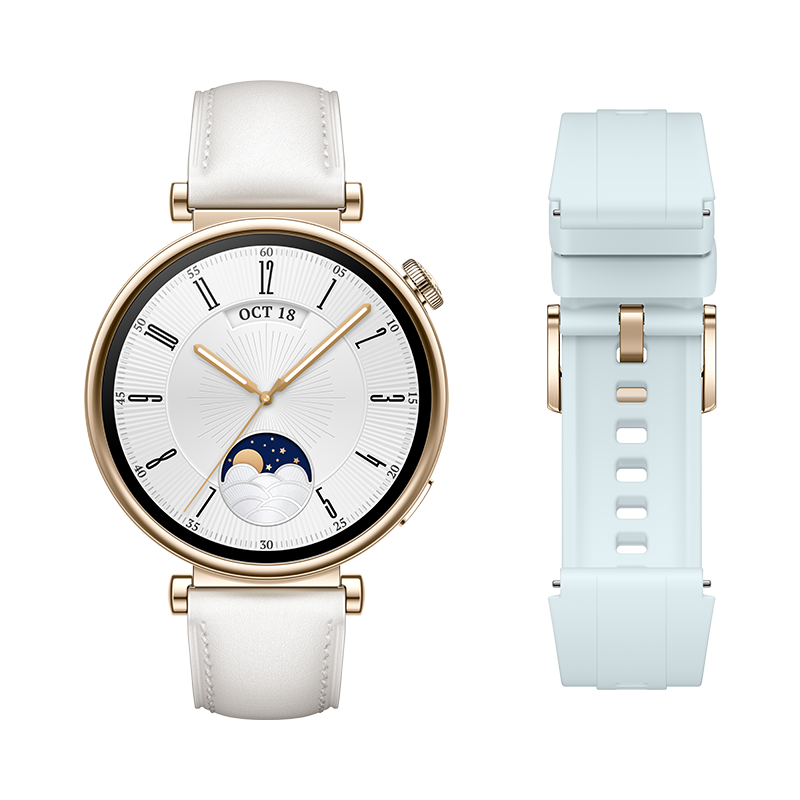 HUAWEI WATCH GT 4 Spring Edition White Leather Strap 41mm + Crystal Blue Fluoroelastomer Strap 2-in-1