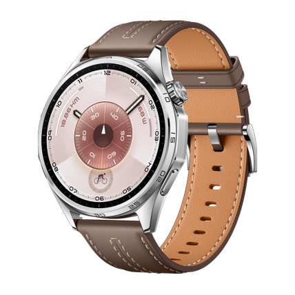 HUAWEI WATCH GT 6 46mm, Correa de Cuero Compuesto, Gris, Hasta 21 días, Potenciómetro para ciclismo