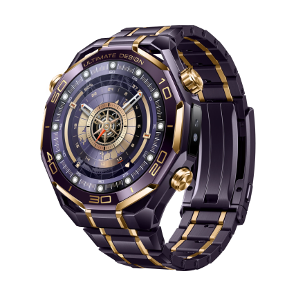 HUAWEI WATCH ULTIMATE DESIGN Royal Gold Edition, Bisel cerámico púrpura con oro de 18K, Metal Líquido ultra confiable, Multi-sensing X-TAP