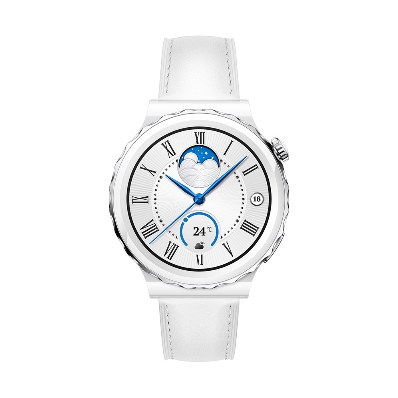 HUAWEI WATCH GT 3 Pro 32MB+4GB Silver Bezel White Ceramic Case White Leather Strap