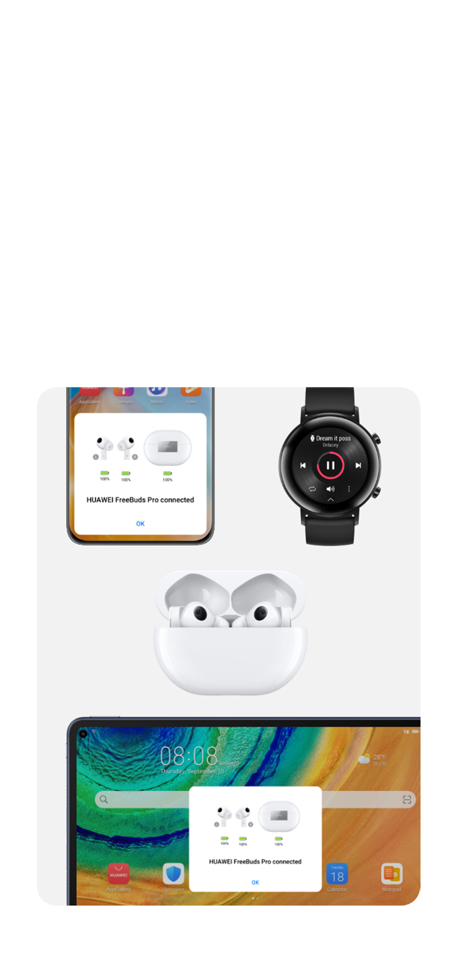 Huawei FreeBuds Pro + Conexión simultánea con dos dipositivos Huawei FreeBuds Pro + Conexión simultánea con dos dipositivos